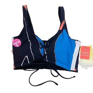 Maaji Black Lace Up Multicolored Bikini Top